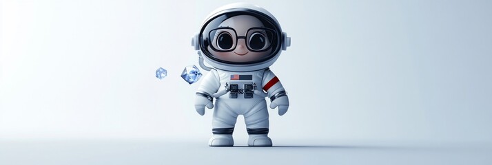 Poster - Cute cartoon astronaut in spacesuit, floating in space.