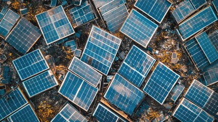 Poster - Solar panels in disrepair, laid out for inspection and recycling, representing sustainable energy practices and the commitment to eco-friendly energy solutions