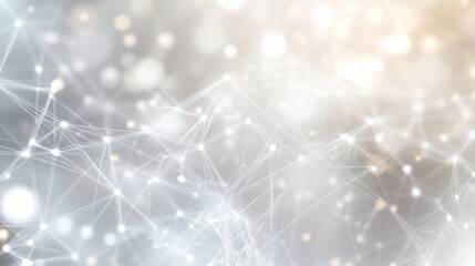 Poster - Abstract white and gold network connection background with bokeh lights.