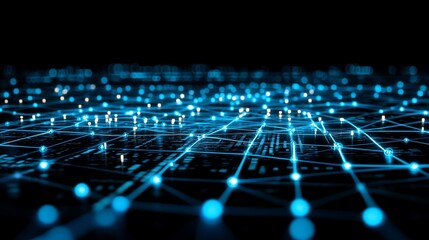 Fototapete - Abstract digital network connection glowing nodes.