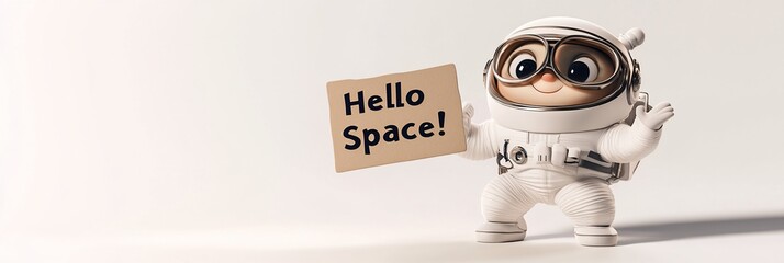 Poster - Cute cartoon astronaut holding a sign saying 