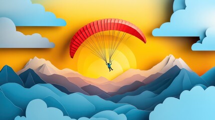 Wall Mural - Paragliding Flight Paraglider soaring throu background 