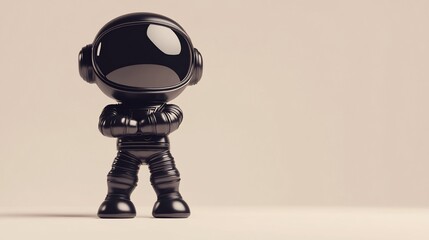 Aufkleber - A cute black astronaut figurine stands with arms crossed against a beige background.