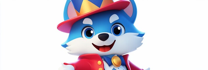 Poster - Cheerful cartoon dog in a red coat and hat.