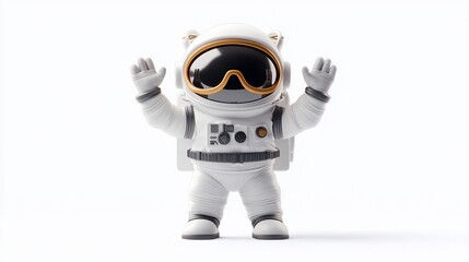 Leinwandbilder - Cheerful cartoon astronaut in spacesuit with arms raised.
