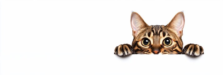 Aufkleber - Curious tabby cat peeking over white background.