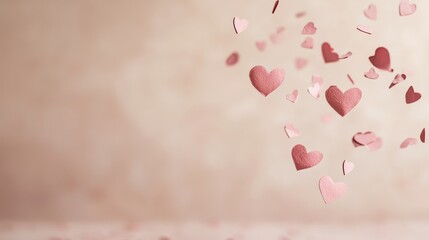 Aufkleber - Many pink hearts are falling on a delicate pink background, creating a romantic atmosphere perfect for valentine's day or a spring celebration