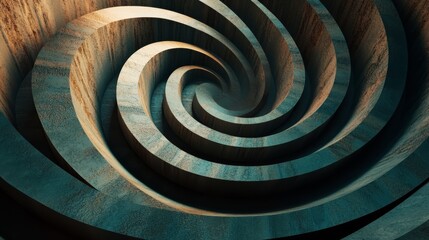 Poster - A visually striking abstract spiral staircase with unique textures and dramatic lighting, showcasing modern architectural design.