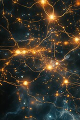 Poster - abstract image of a glowing neural network with electric pulses and connections, representing futuri