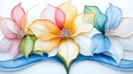 Wall Mural - Abstract Floral Art  Pastel Flowers  Silk Design  White Background