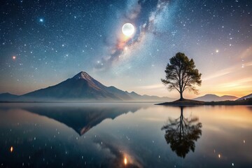 Wall Mural - Minimalist Celestial Landscape: Starry Night Sky Meets Serene Nature