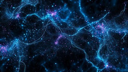 Aufkleber - Abstract blue and purple energy field with glowing particles and lines.