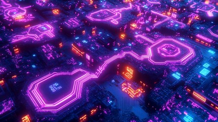 Aufkleber - Abstract neon glowing circuit board texture.