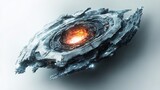A detailed sci-fi illustration of a futuristic spacecraft with a glowing core, showcasing advanced alien technology in deep space.