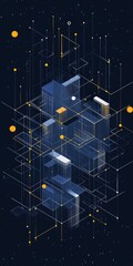 Poster - This isometric graphic showcases connected dots and data connections in a modern digital space, featuring geometric elements and vibrant colors.