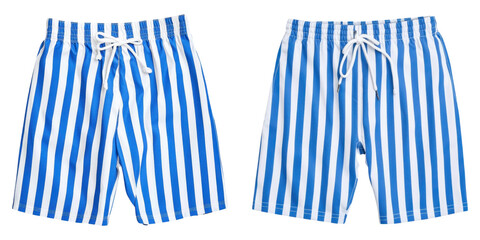 blue and white striped swim shorts with drawstring for comfort