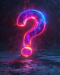Poster - Abstract dark background with glowing digital neon light question mark, 3D rendering, futuristic design, vibrant neon colors, hightech visual concept
