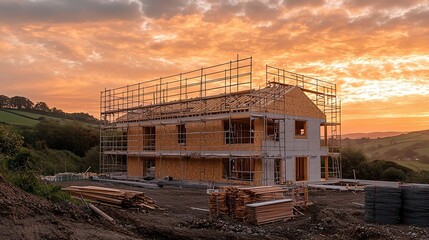 Aufkleber - New house construction under construction at sunset.