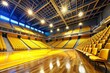 © Adisorn - Modern Basketball Arena Interior, Yellow Seats, Empty Stadium, Sporting Event Venue, Wide Shot