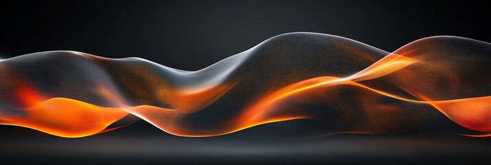 Poster - Abstract orange and grey wave flowing on dark background.