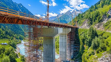 Aufkleber - Bridge construction in mountain valley.