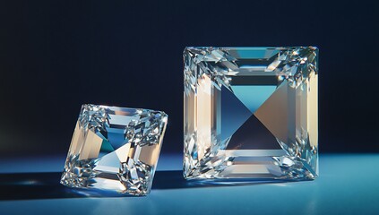 Aufkleber - Two radiant-cut diamonds on blue background.