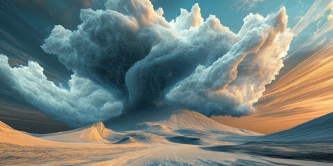 Poster - Surreal Abstract Landscape with Data Cloud Forms and Dynamic Skies, Capturing Visual Information Flow
