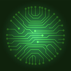 Wall Mural - Green circuit board icon, Brightly glowing chip on light circuit board, Computer microchip on mainboard, Technology, Electronic, Digital, Computer, Engineering, CPU processor, Vector illustration.