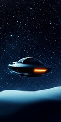 Wall Mural - spaceship is flying through the sky above a snowy landscape. the image has a futuristic and adventur