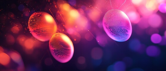 Poster - Speech bubbles connected by lines, digital communication network, blurred tech background, futuristic design, vibrant colors, modern digital aesthetic