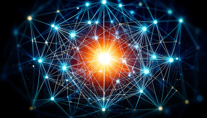 Poster - Stunning abstract image depicting a vibrant network of interconnected nodes, radiating light and energy.