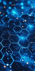 Poster - a blue and orange background with a pattern of hexagons
