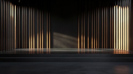 Poster - Empty Dark Stage with Spotlight and Concrete Floor in Grey Tones