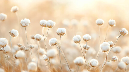 Canvas Print - Soft cotton blooms in a sunlit field