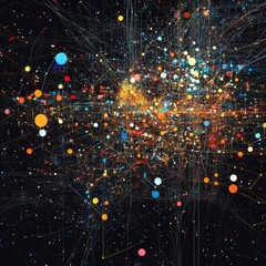 Poster - This artwork showcases a vibrant conceptual visualization of data points connected through dynamic lines, creating an engaging cosmic landscape.