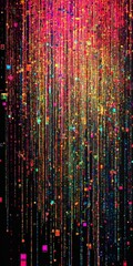 Poster - Explore a stunning abstract visualization featuring vibrant digital data streams and repeating patterns in a multicolored design. Perfect for tech projects.