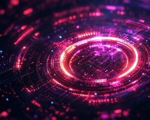 Poster - Digital closed padlock symbol, virtual button for data protection, highspeed security technology, dark micro circuit background, 3D rendering, futuristic technology visualization