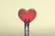 © Aleksandr - Silhouetted couple embracing red heart backdrop