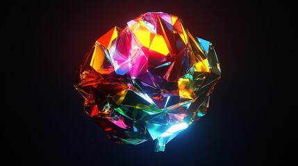 Poster - Abstract Glowing Polygonal Brain with Colorful Lines and Shapes