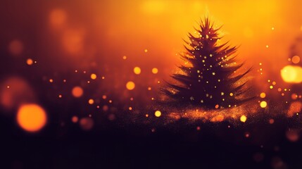 Wall Mural - golden christmas tree on dark background with lights