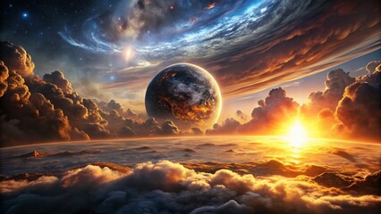 Wall Mural - panoramic celestial emergence: darkness descends upon earth
