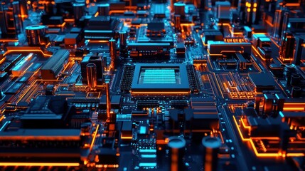 Poster - Abstract Circuit Board: A Glowing Digital Landscape
