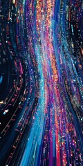 Poster - Explore this captivating image of dynamic data streams with vibrant colors, showcasing abstract patterns and a modern digital aesthetic.