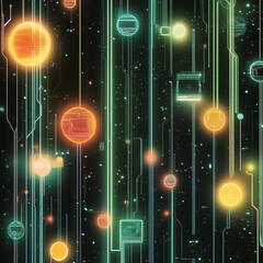 Poster - abstract digital network with glowing spheres and lines, representing futuristic technology and conn