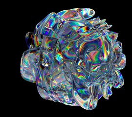 Poster - Abstract 3D render of a liquid form with iridescent, rainbow highlights. The glossy surface reflects light, creating a mesmerizing, fluid effect.