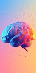 Poster - A colorful brain with a blue and red section. The brain is made of small pieces of paper