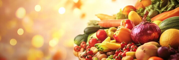 Poster - Overflowing with nature's bounty, vibrant autumn vegetables and fruits create a colorful display, celebrating fall's abundance with warm, inviting bokeh