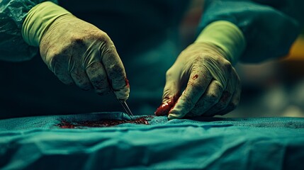 Aufkleber - High-precision suturing of a wound using advanced surgical techniques Stock Photo with side copy space