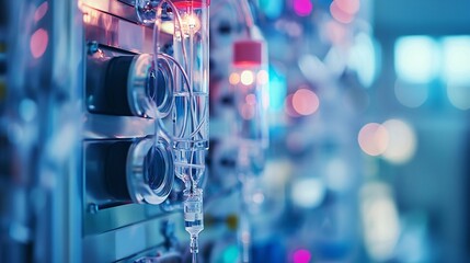 Poster - Detailed view of a surgical drain connected to a sterile collection system Stock Photo with side copy space
