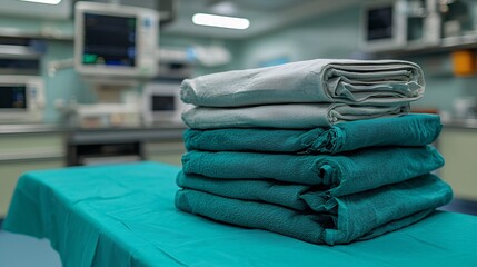 Poster - Surgical gowns being disposed of properly after a medical procedure Stock Photo with side copy space